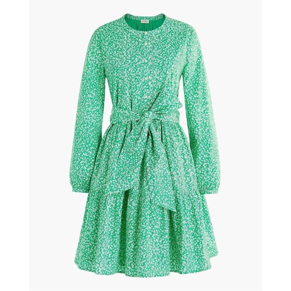 J. CREW Mini Poplin Tie Waist Floral Dress Size Large NWT Pockets Floral